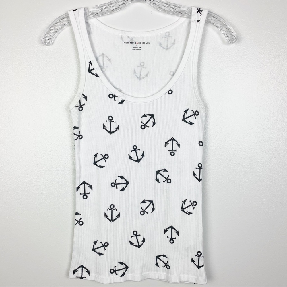 New York & Company Tank Top Anchors Rhinestone S